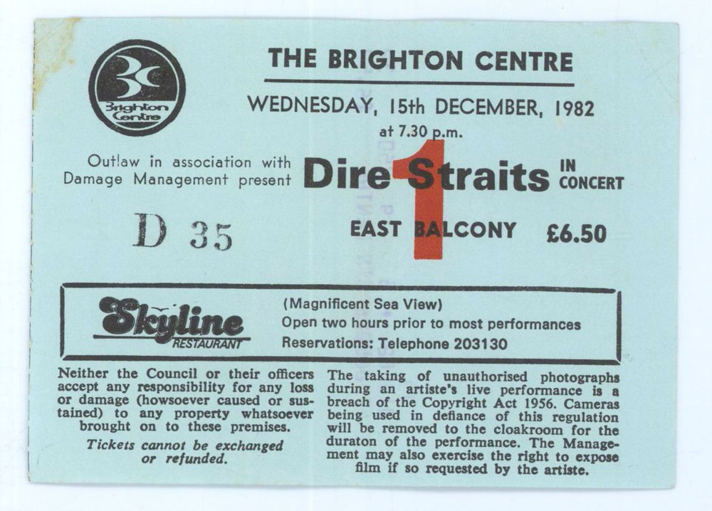 Dire Straits Souvenir Programme 1982/3 + ticket stub UK tour programme