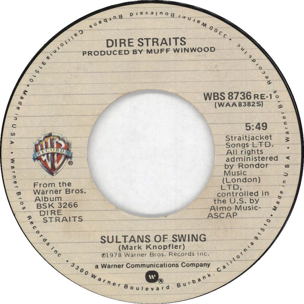 Dire Straits Sultans Of Swing US 7" vinyl single (7 inch record / 45) WBS8736