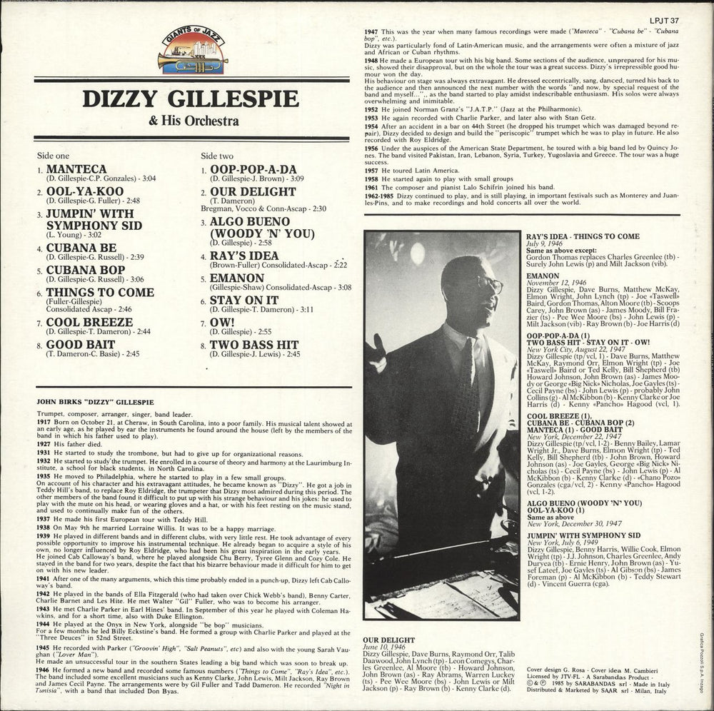 Dizzy Gillespie Dizzy Gillespie And His Orchestra 1946-1949 Italian vinyl LP album (LP record)
