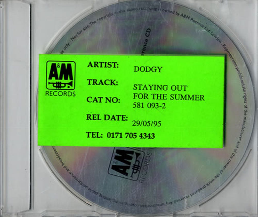 Dodgy Staying Out For The Summer '95 - Reference Cd UK Promo CD single (CD5 / 5") DODCD95