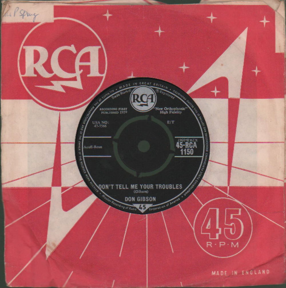 Don Gibson Don't Tell Me Your Troubles - 2nd UK 7" vinyl single (7 inch record / 45) 45-RCA1150