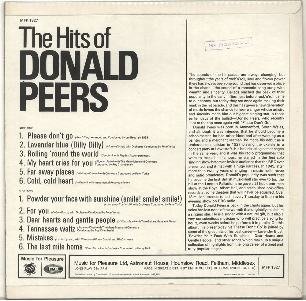 Donald Peers The Hits Of Donald Peers UK vinyl LP album (LP record)