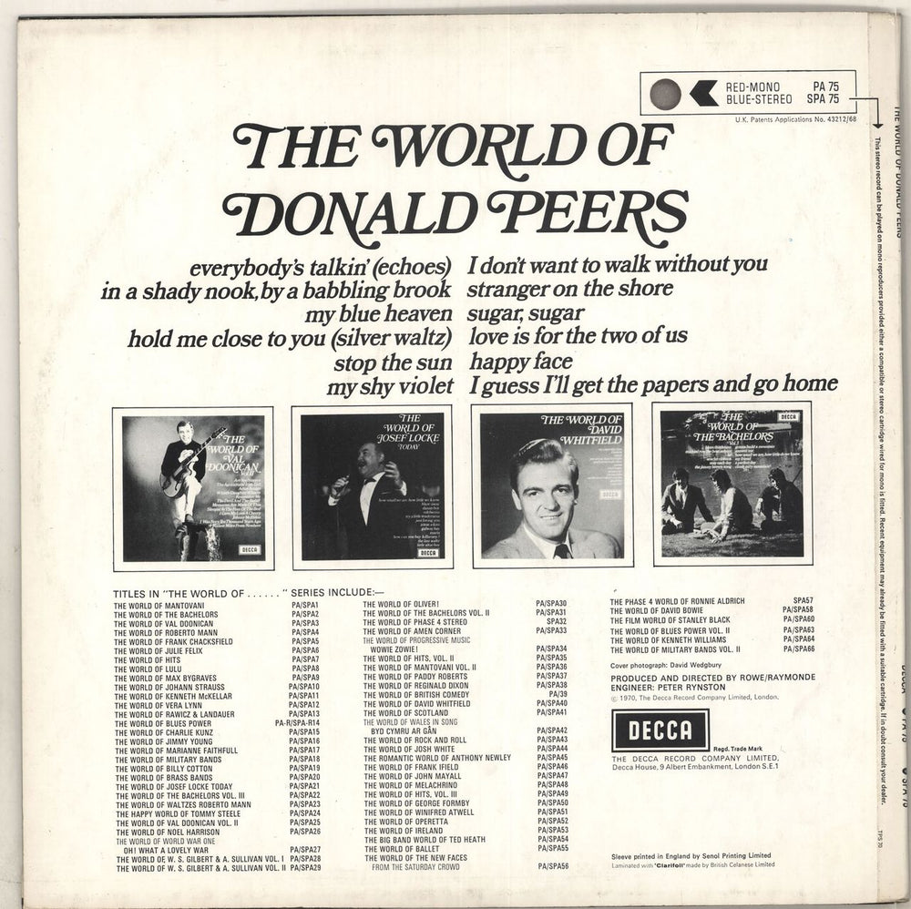Donald Peers The World Of Donald Peers UK vinyl LP album (LP record)
