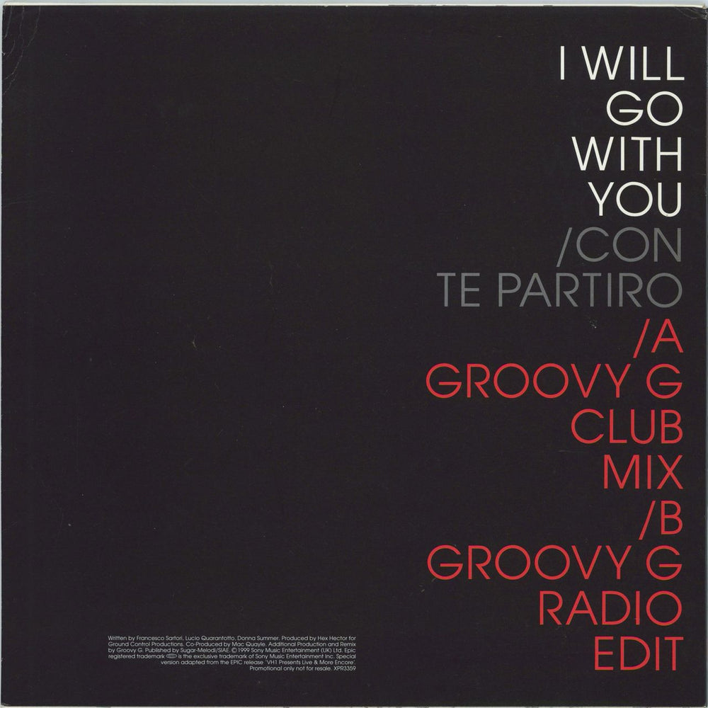 Donna Summer I Will Go With You / Con Te Partiro - Groovy G Mixes UK Promo 12" vinyl single (12 inch record / Maxi-single)