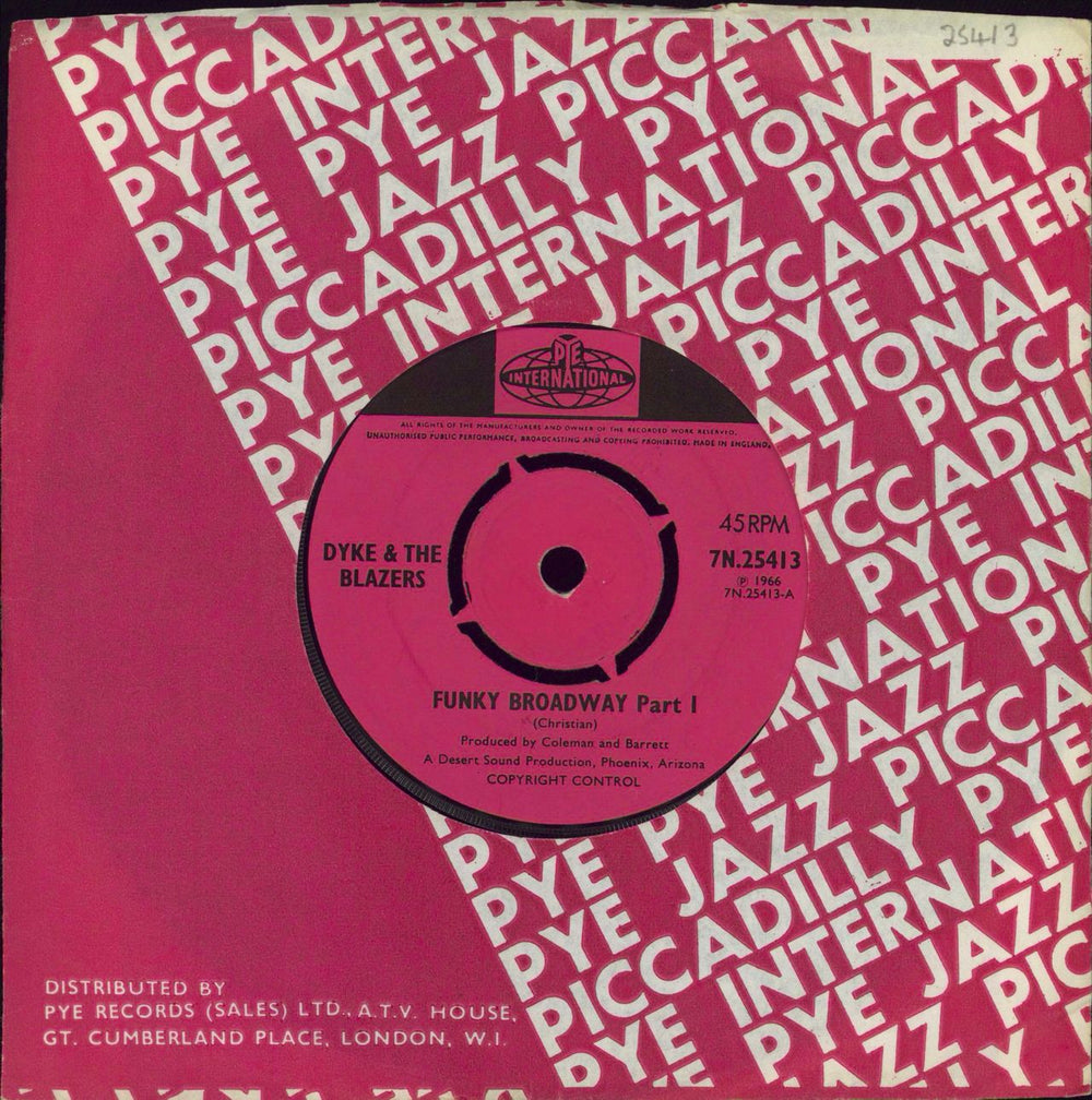 Dyke & The Blazers Funky Broadway UK 7" vinyl single (7 inch record / 45) 7N.25413