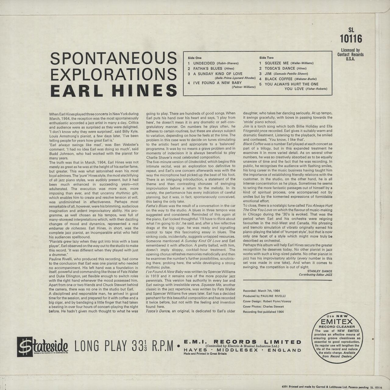 Earl Hines Spontaneous Explorations UK vinyl LP album (LP record) ER1LPSP448464