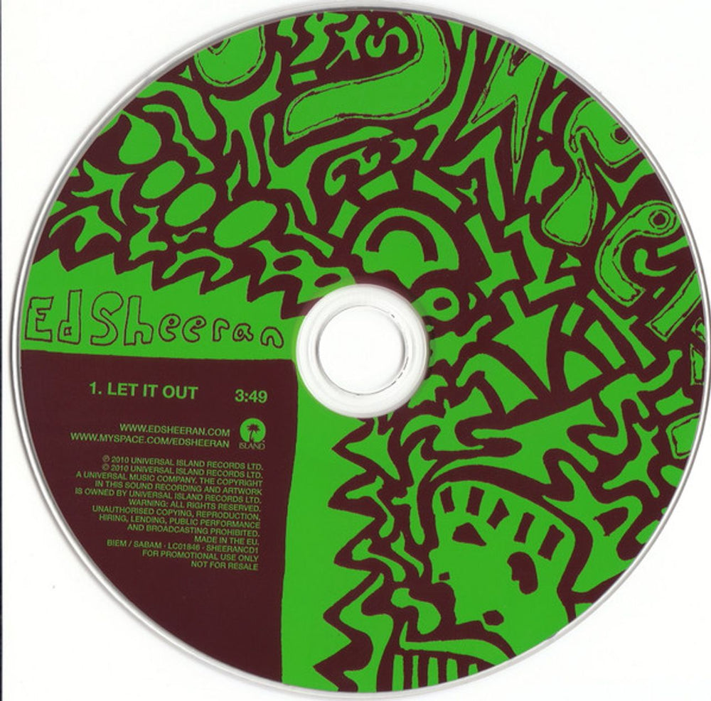Ed Sheeran Let It Out UK Promo CD single (CD5 / 5")