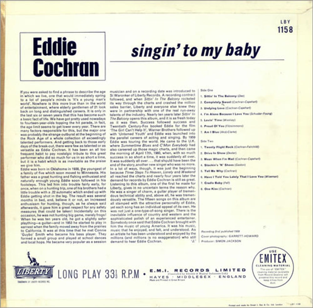 Eddie Cochran Singin' To My Baby UK vinyl LP album (LP record) EDCLPSI185382