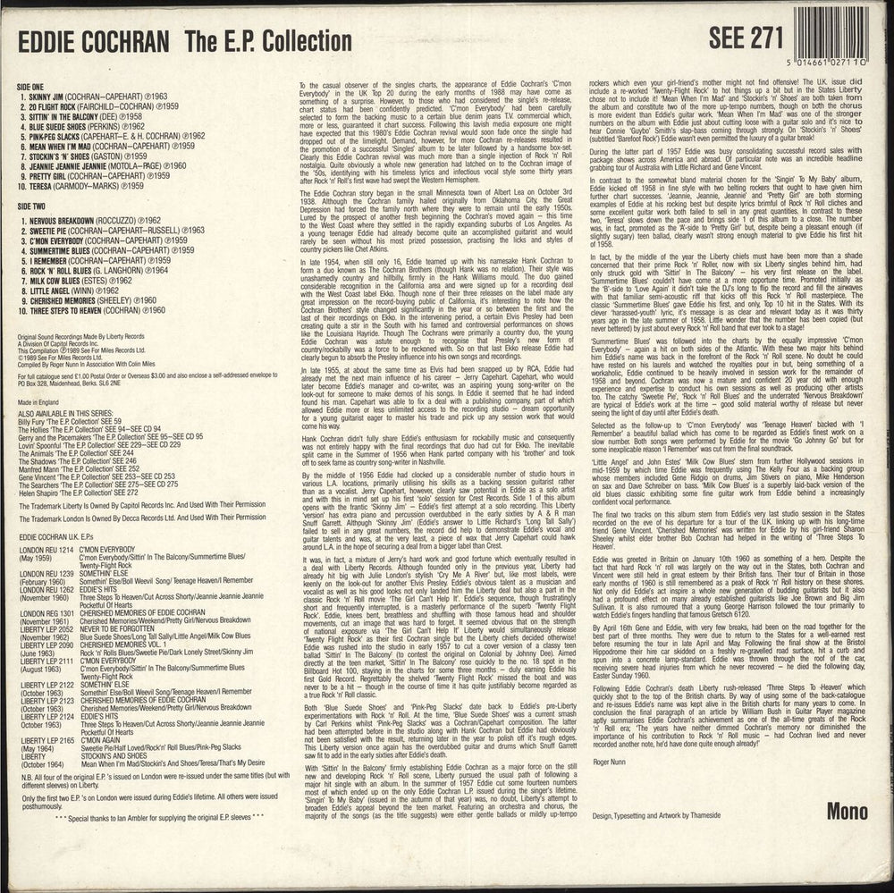 Eddie Cochran The E.P. Collection UK vinyl LP album (LP record) 5014661027110