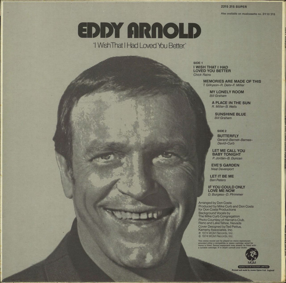 Eddy Arnold I Wish That I Had Loved You Better UK vinyl LP album (LP record)