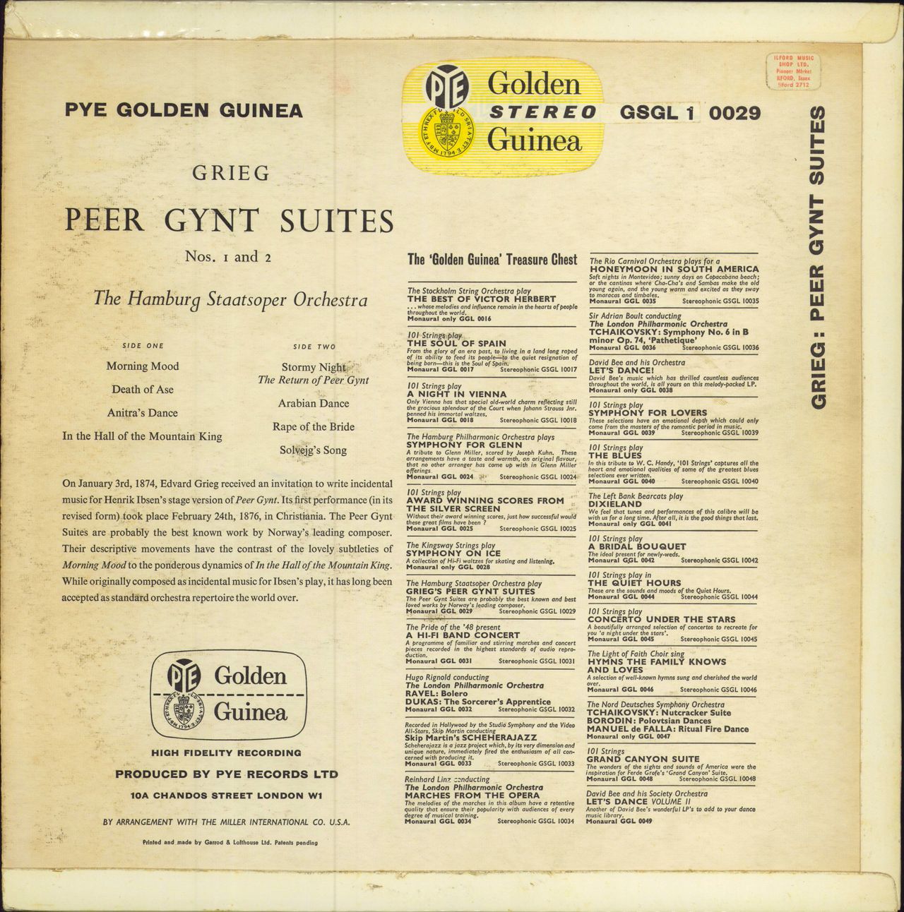 Edvard Grieg Peer Gynt Suites 1 and 2 UK vinyl LP album (LP record)