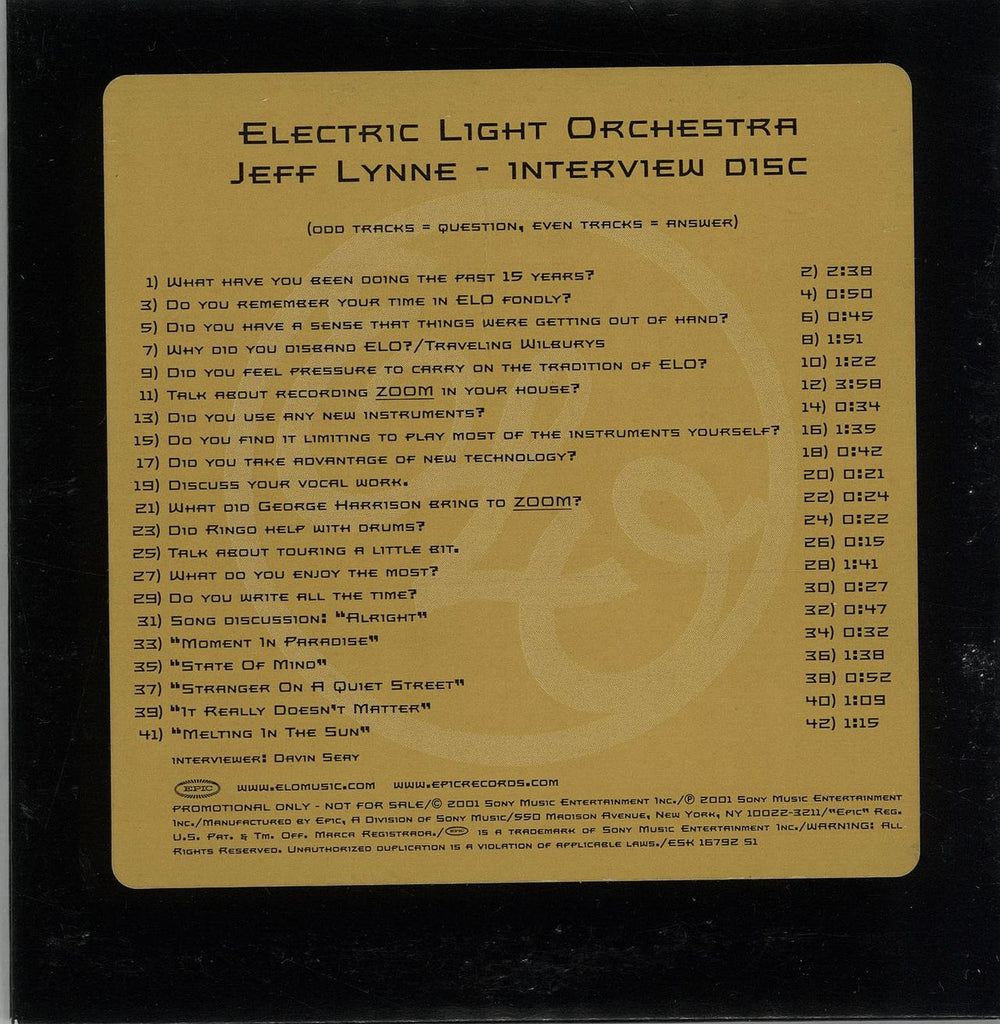 Electric Light Orchestra Jeff Lynne Interview Disc US Promo CD album (CDLP) ELOCDJE191328