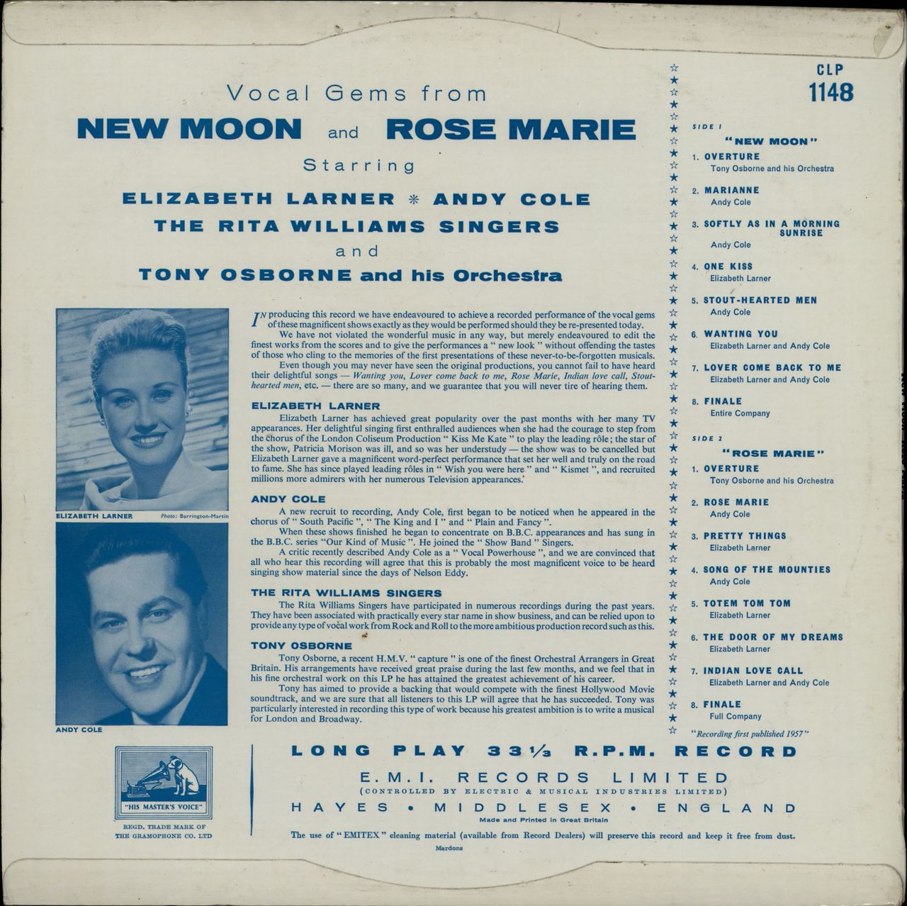 Elizabeth Larner Vocal Gems From New Moon And Rose Marie UK vinyl LP album (LP record)