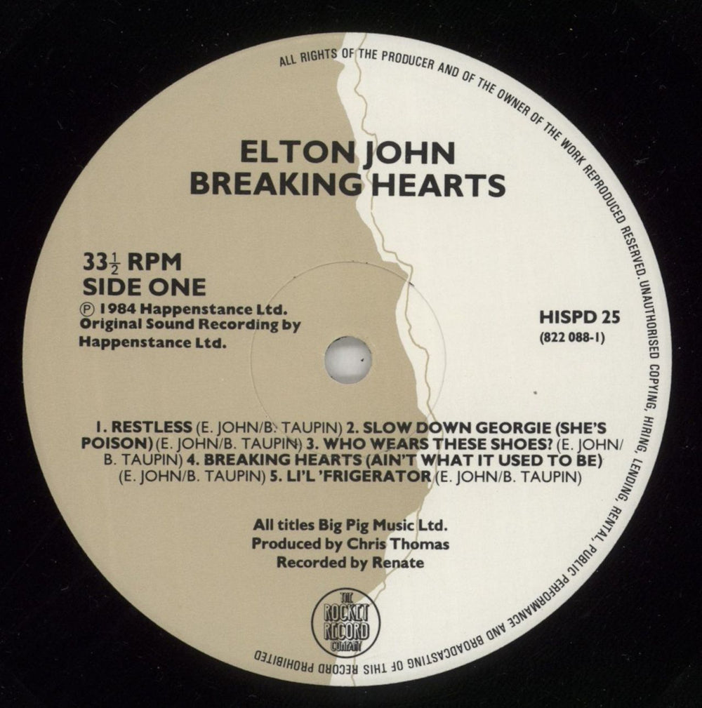Elton John Breaking Hearts UK vinyl LP album (LP record) JOHLPBR251814
