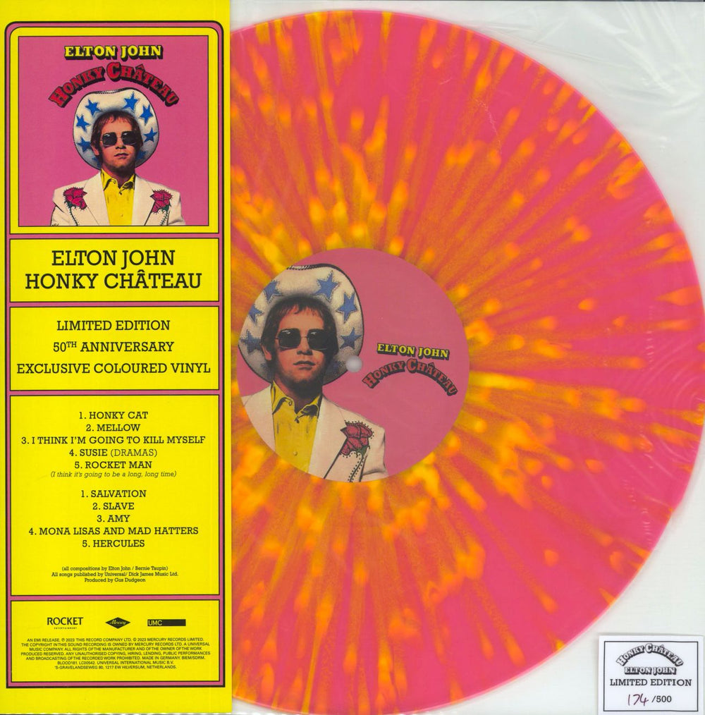 Elton John Honky Chateau - Yellow & Pink Vinyl + Numbered UK vinyl LP album (LP record) BLOOD181