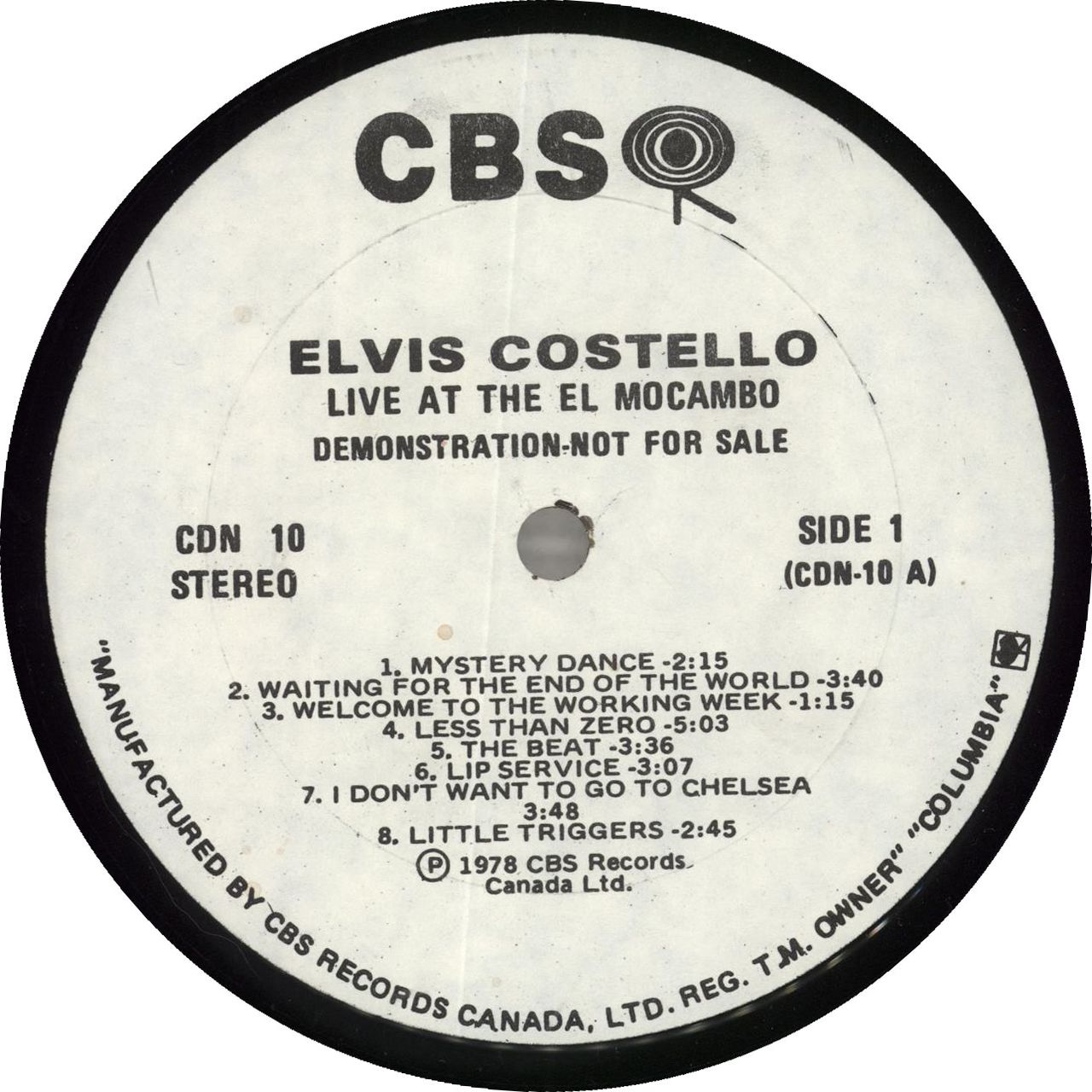 Elvis Costello Live At The El Mocambo Canadian Promo vinyl LP album (LP record)