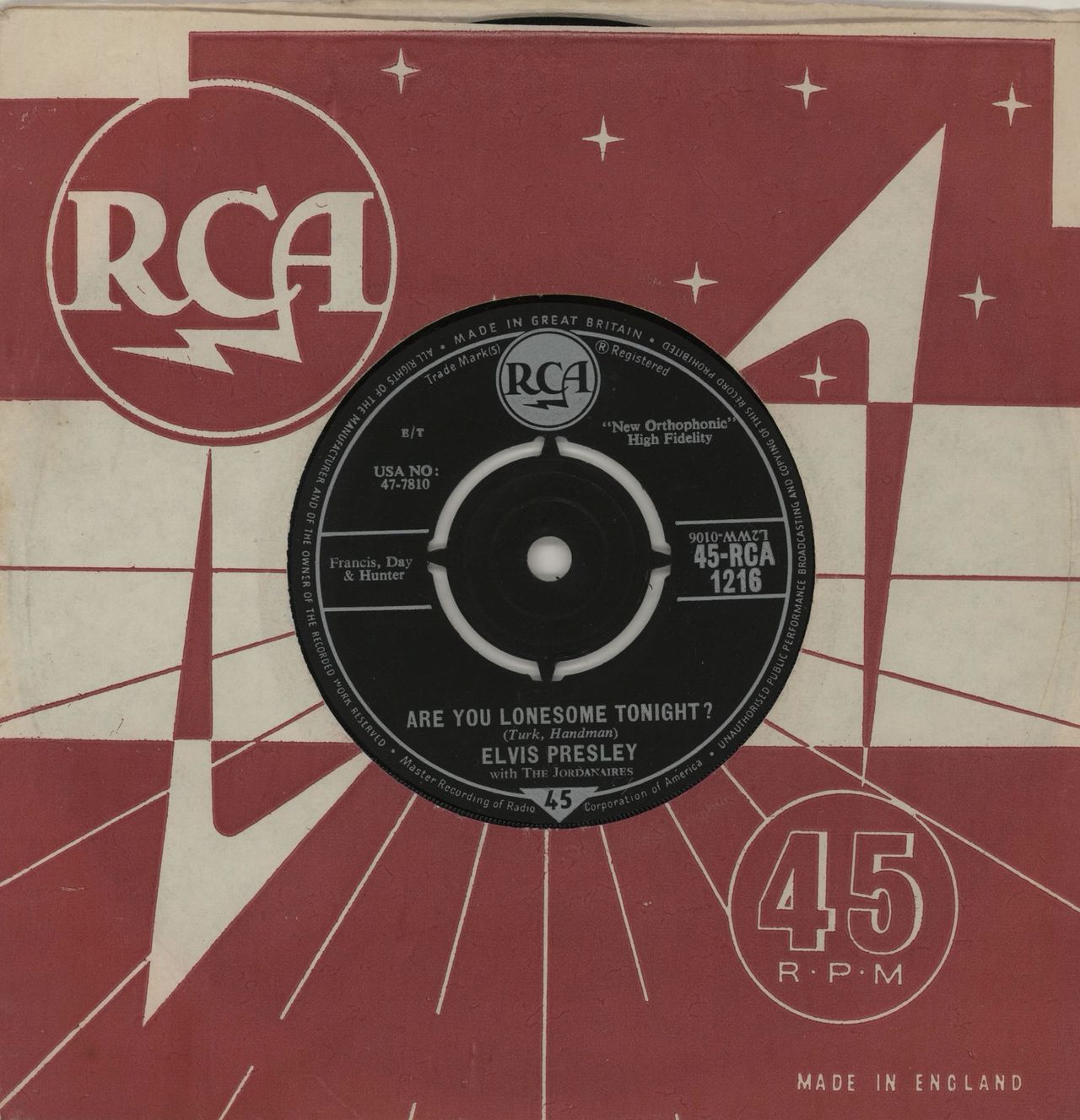 Elvis Presley Are You Lonesome Tonight ? - 1st UK 7" vinyl single (7 inch record / 45) 45-RCA1216