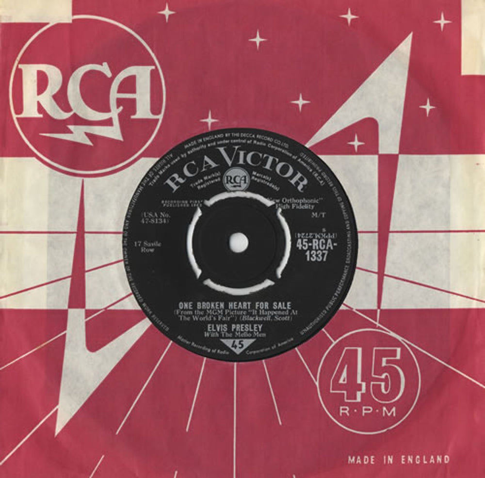 Elvis Presley One Broken Heart For Sale - 1st UK 7" vinyl single (7 inch record / 45) 45-RCA-1337