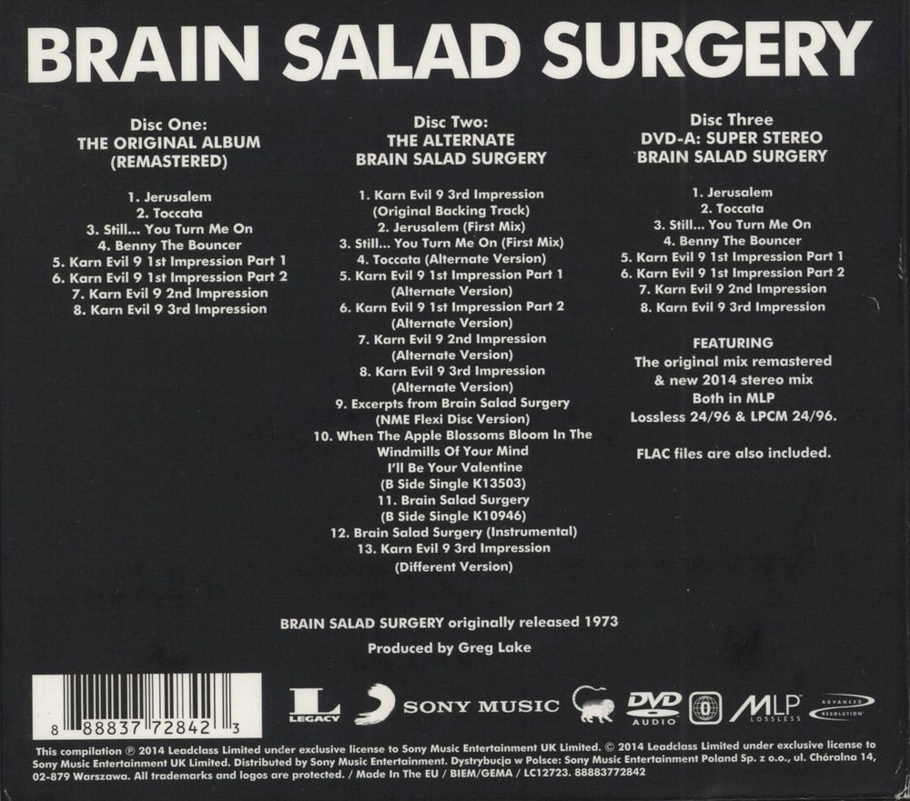 Emerson Lake & Palmer Brain Salad Surgery: Deluxe Edition UK 3-disc CD/DVD Set 888837728423