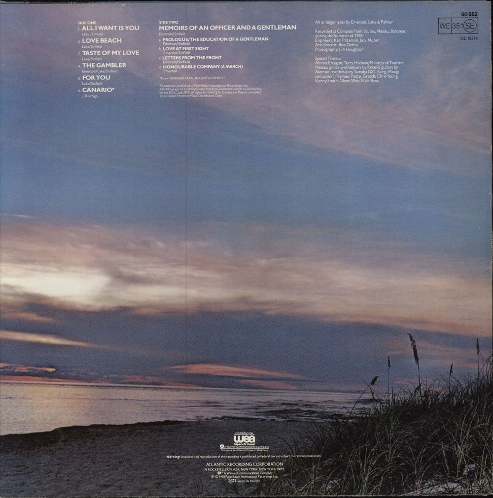 Emerson Lake & Palmer Love Beach French vinyl LP album (LP record)