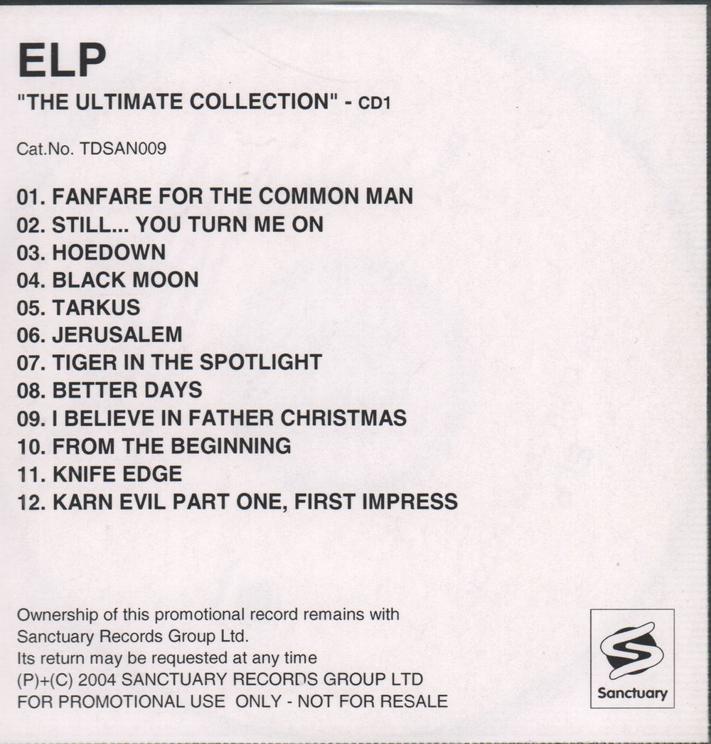 Emerson Lake & Palmer The Ultimate Collection UK Promo CD-R acetate 2 X CD-R SET