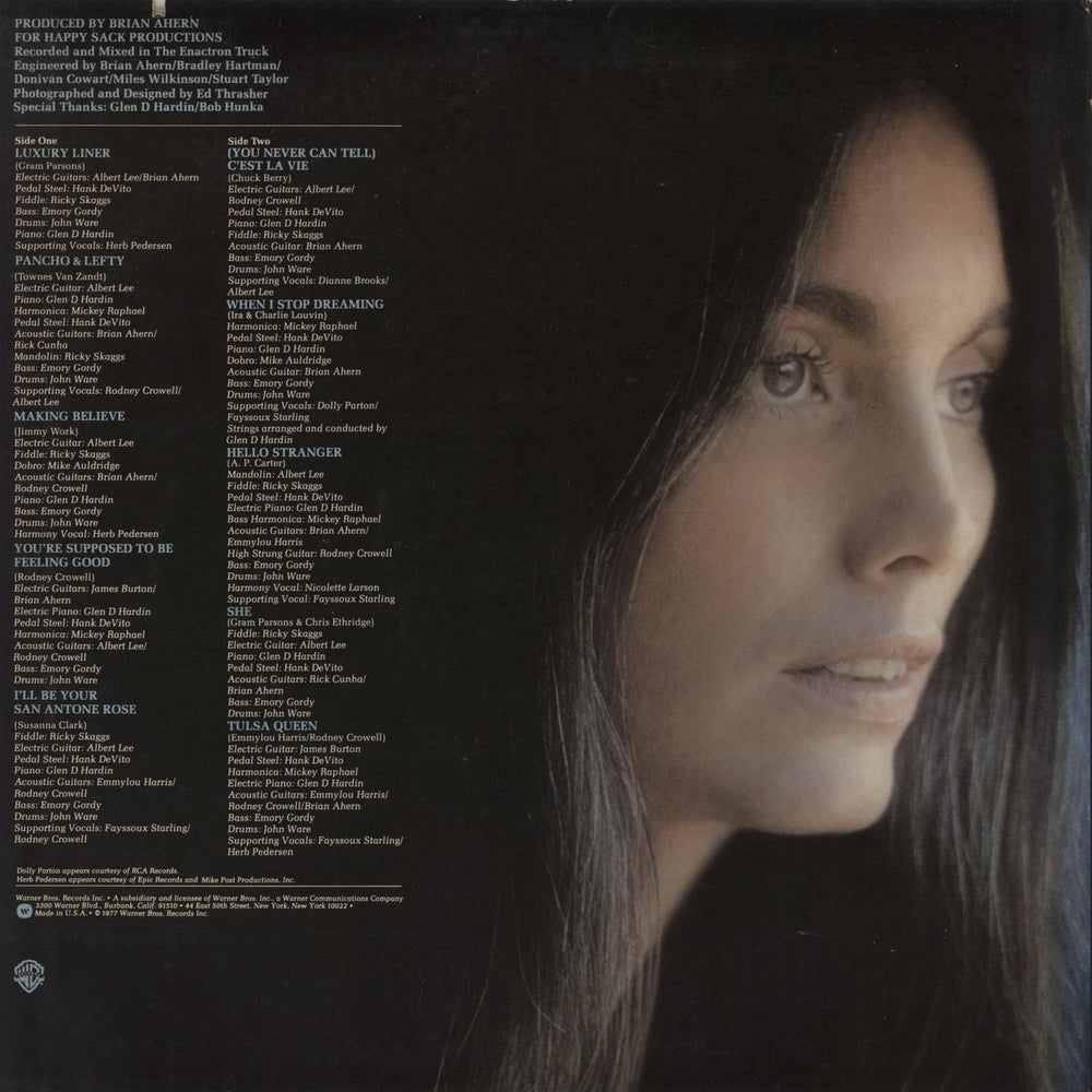 Emmylou Harris Luxury Liner US vinyl LP album (LP record)