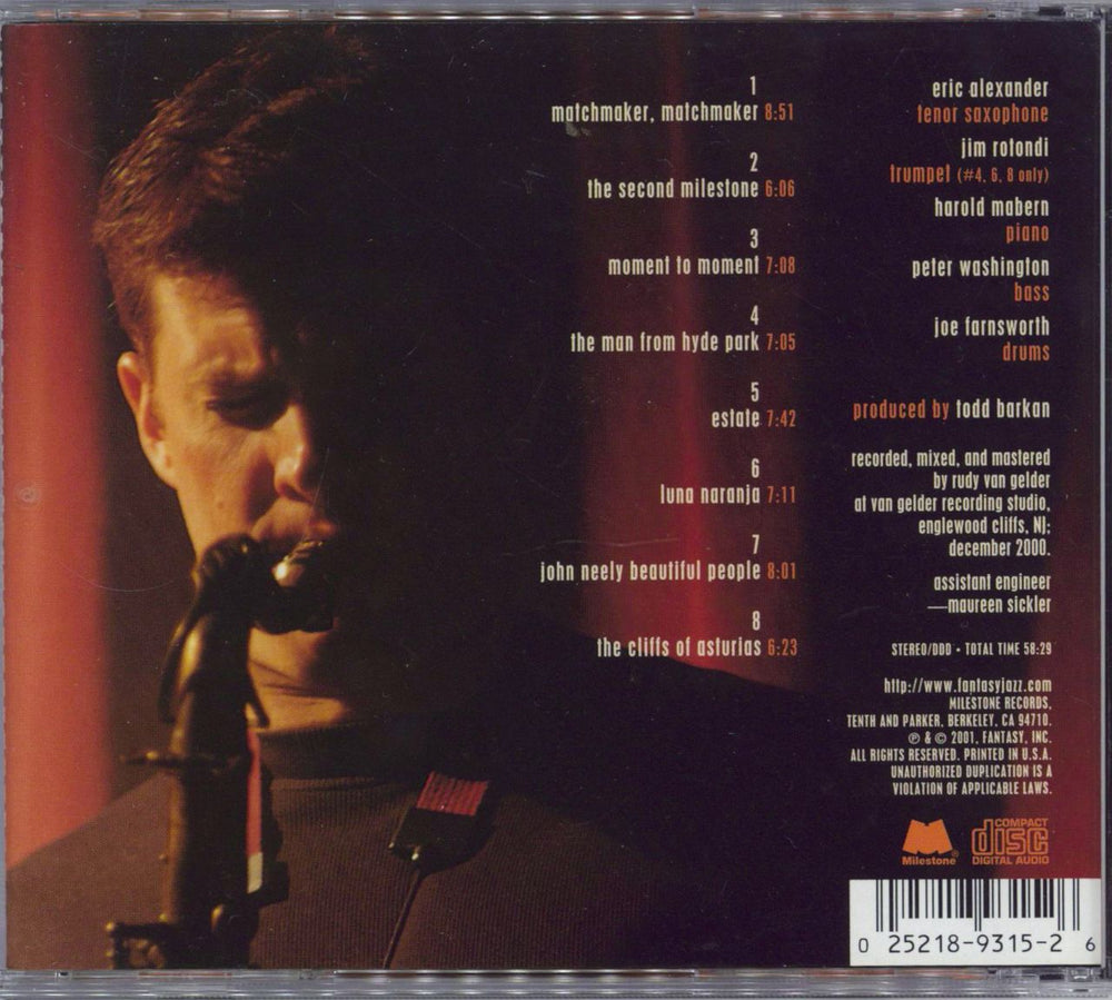 Eric Alexander The Second Milestone US CD album (CDLP) 705105551111