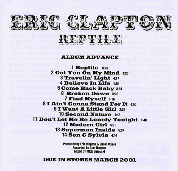 Eric Clapton Reptile US Promo CD album — RareVinyl.com