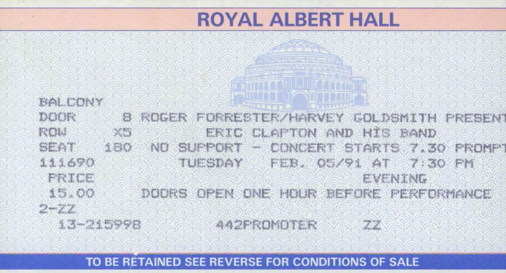 Eric Clapton Royal Albert Hall 1991 + ticket stub - Ex UK tour programme CLPTRRO702377