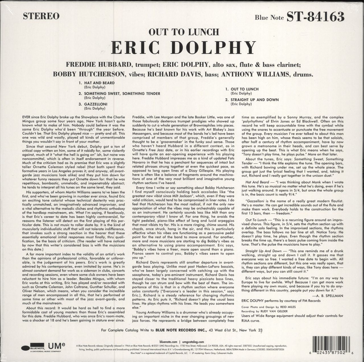 Eric Dolphy Out To Lunch - 180gm UK vinyl LP album (LP record) 602435875026