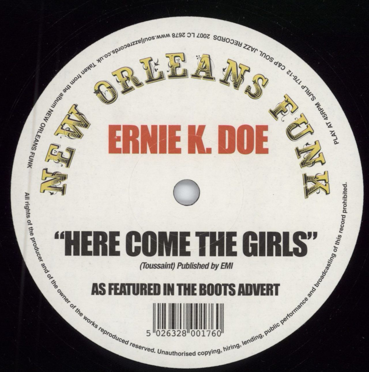 Ernie K-Doe Here Come The Girls UK 12" vinyl single (12 inch record / Maxi-single) SJRLP176-12