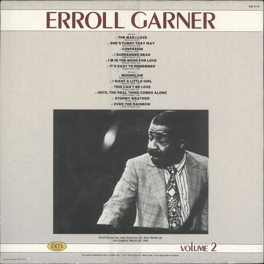 Erroll Garner Erroll Garner Volume 2 Italian vinyl LP album (LP record)