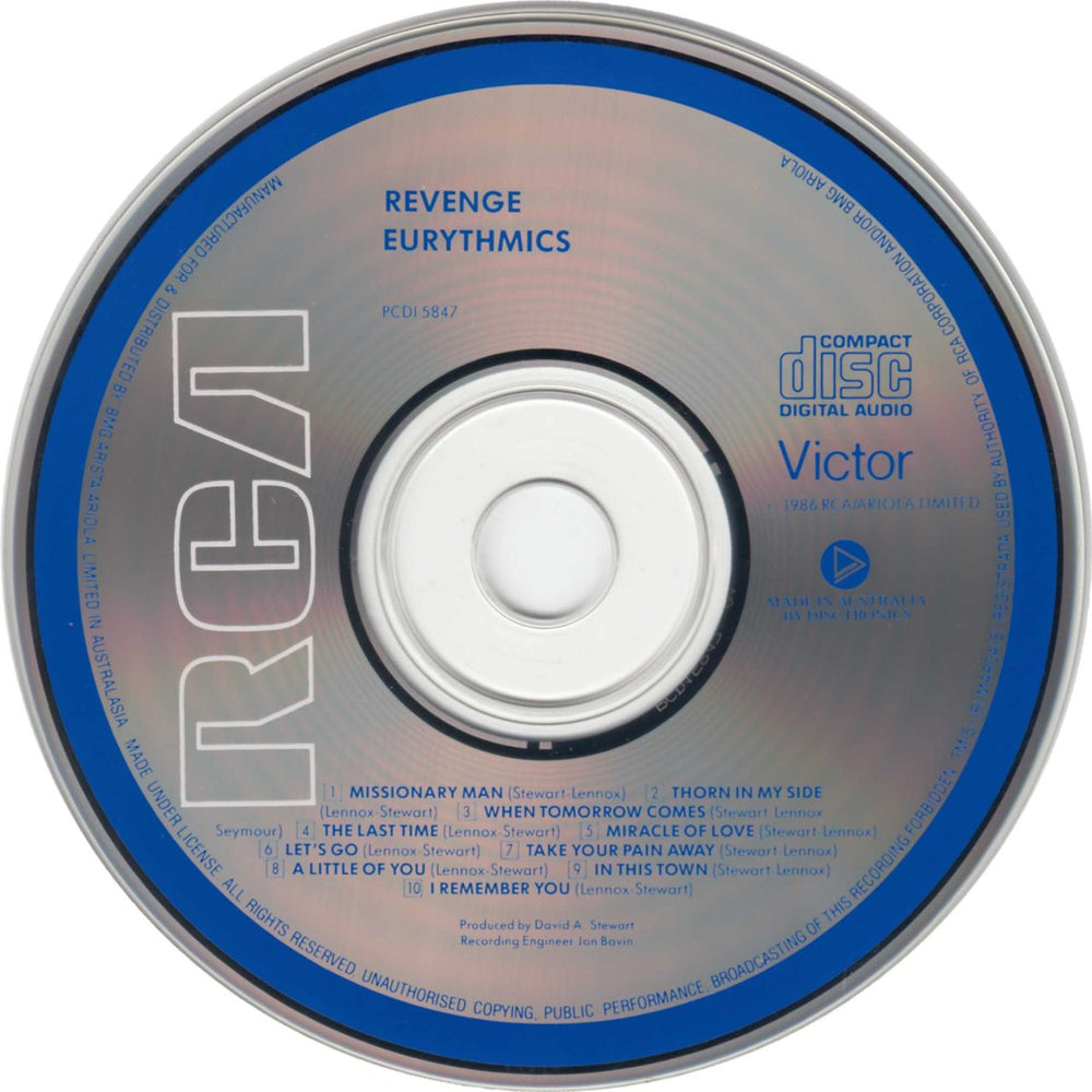 Eurythmics Revenge Australian CD album (CDLP)