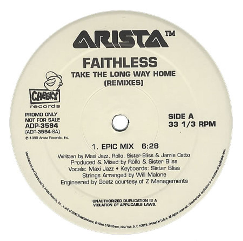 Faithless Take The Long Way Home US Promo 12" vinyl single (12 inch record / Maxi-single) ADP-3594