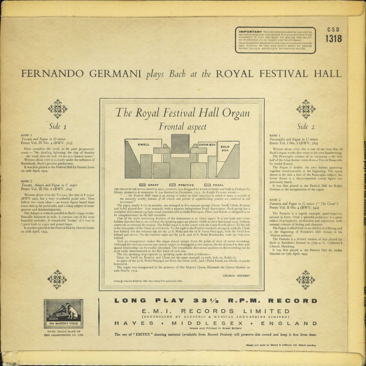 Fernando Germani Fernando Germani Plays Bach At The Royal Festival Hall - 1st UK vinyl LP album (LP record)