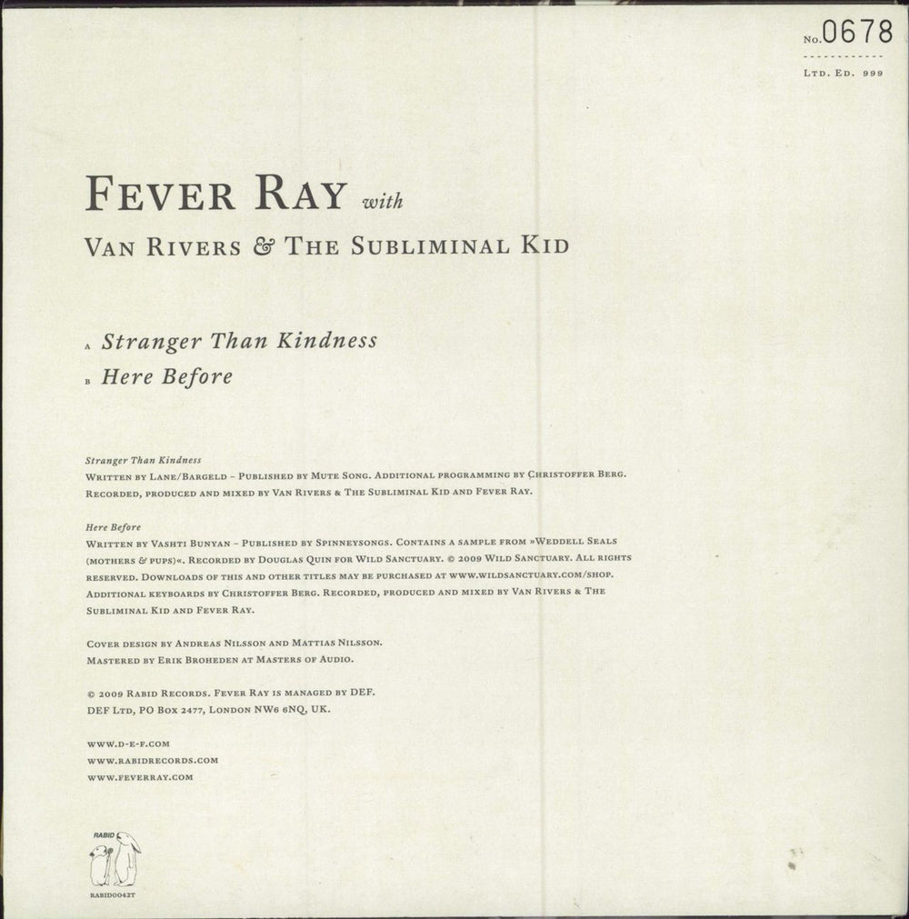Fever Ray Stranger Than Kindness UK Promo 7" vinyl single (7 inch record / 45)