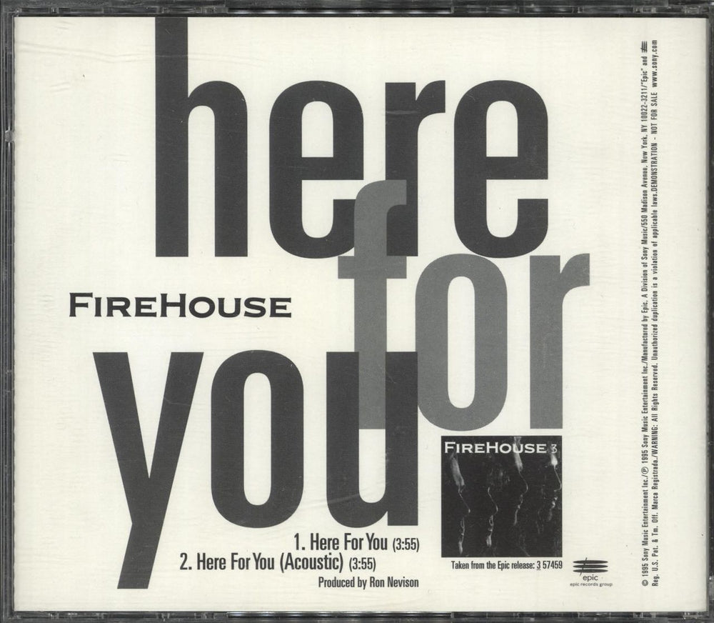 Firehouse Here For You US Promo CD single (CD5 / 5")