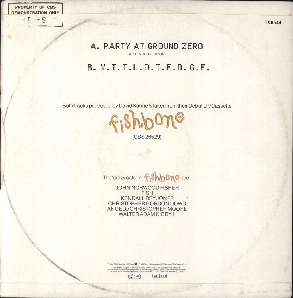 Fishbone Party At Ground Zero UK 12" vinyl single (12 inch record / Maxi-single)