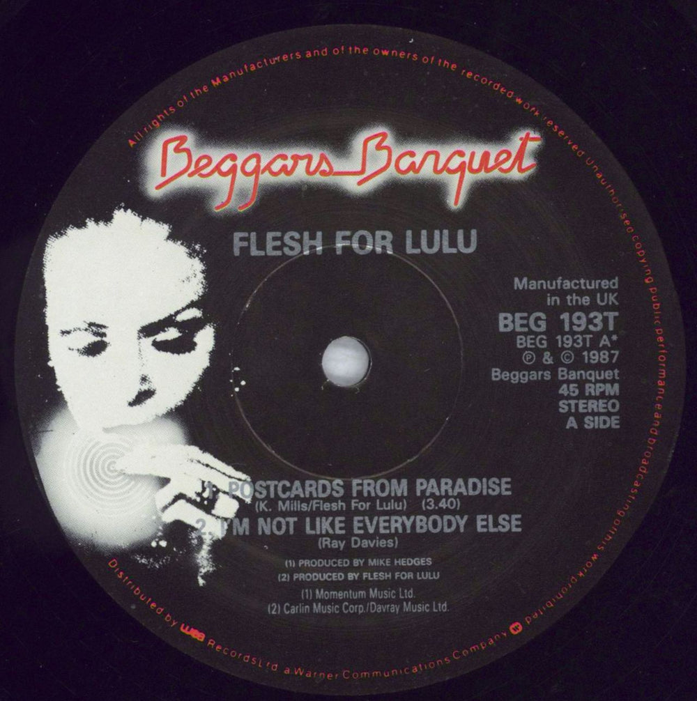 Flesh For Lulu Postcards From Paradise UK 12" vinyl single (12 inch record / Maxi-single) FLE12PO821861