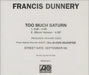 Francis Dunnery Too Much Saturn US Promo CD single (CD5 / 5") PRCD6411