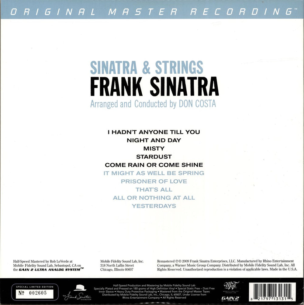 Frank Sinatra Sinatra & Strings - 180gm US vinyl LP album (LP record) 821797131315