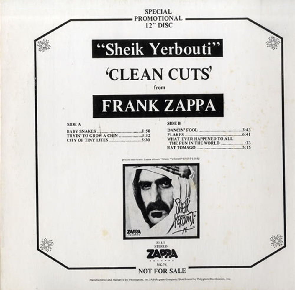 Frank Zappa Sheik Yerbouti Clean Cuts US Promo 12" vinyl single (12 inch record / Maxi-single) MK-78