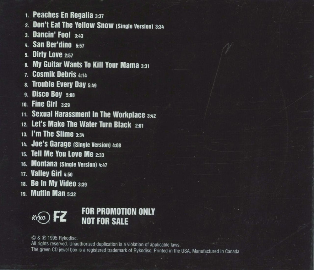 Frank Zappa Strictly Commercial - 'US' Version US Promo CD album (CDLP)