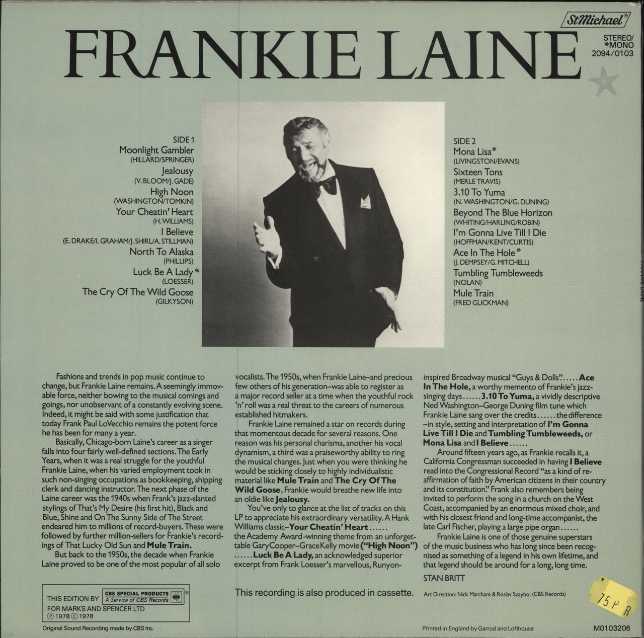 Frankie Laine Frankie Laine UK vinyl LP album (LP record)