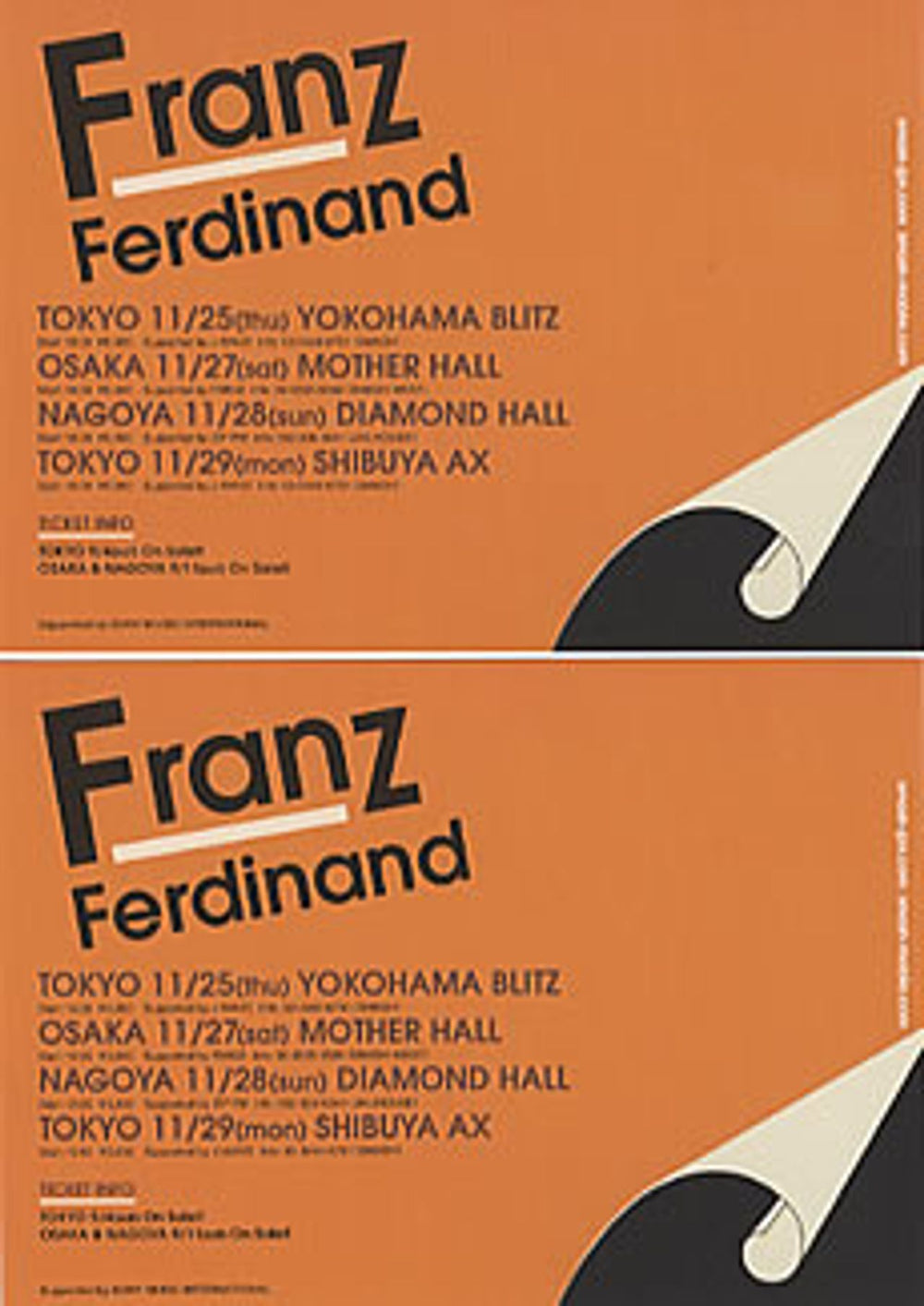 Franz Ferdinand Pair Of Postcards Japanese Promo memorabilia POSTCARDS