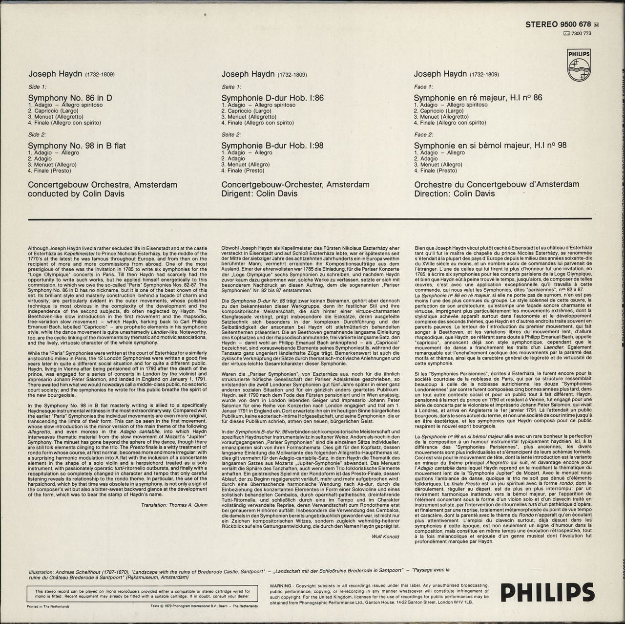 Franz Joseph Haydn Symphonies 86 & 98 Dutch vinyl LP album (LP record)