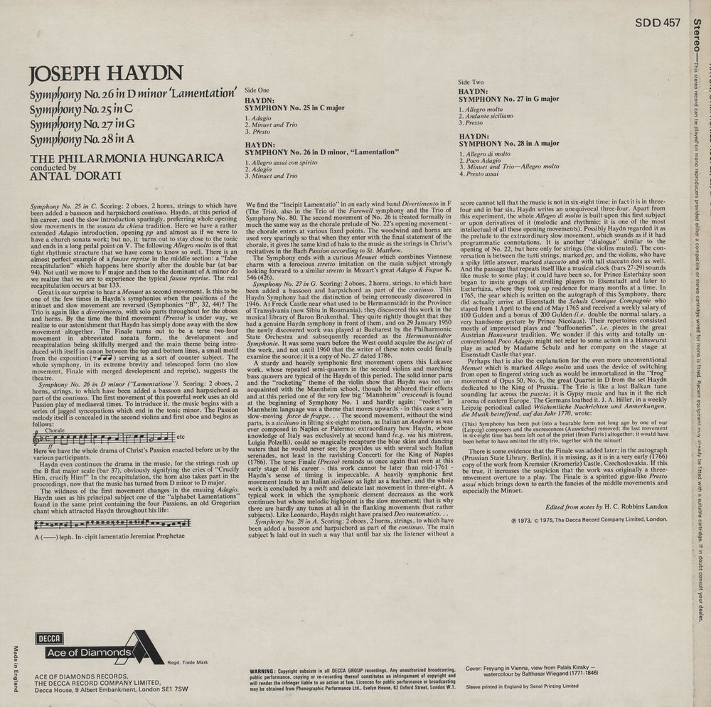 Franz Joseph Haydn Symphonies No. 26 D minor 'Lamentation'; No. 25 in C; No. 27 in G; No. 28 in A UK vinyl LP album (LP record)