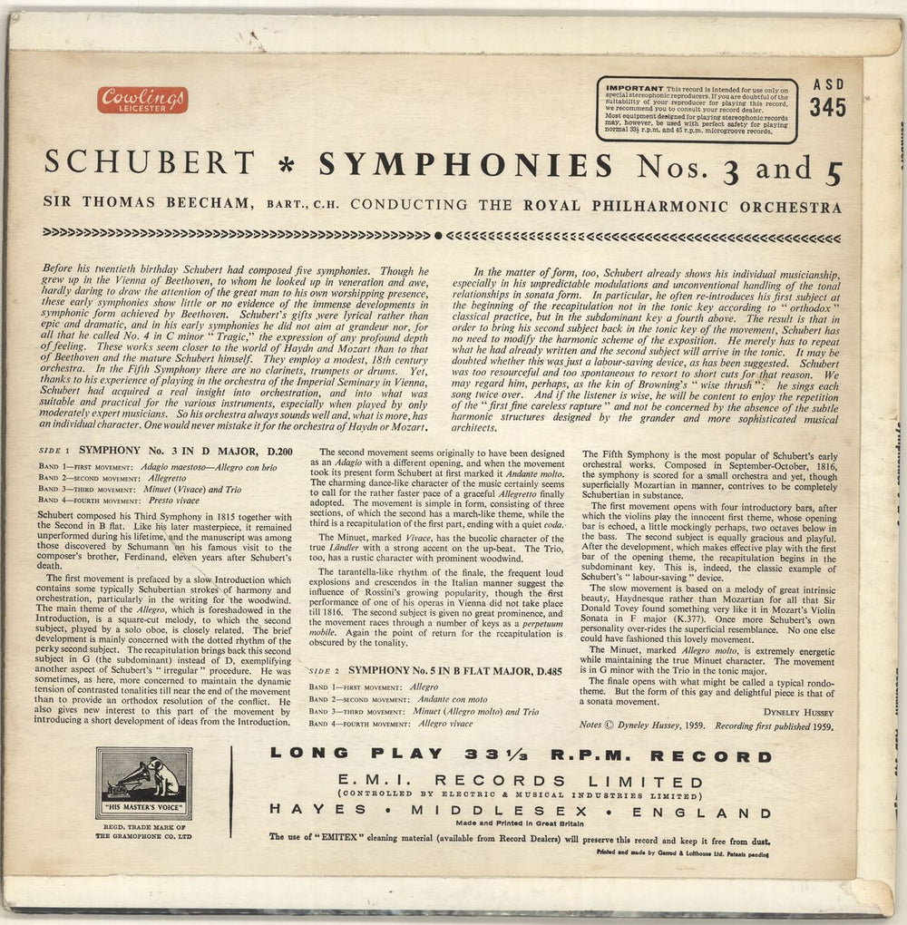 Franz Schubert Symphonies Nos. 3 And 5 - 1st UK vinyl LP album (LP record) FT2LPSY699736