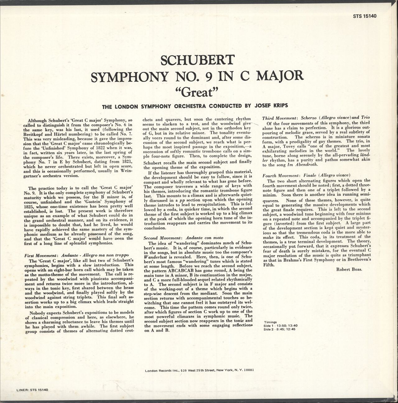Franz Schubert Symphony No. 9 in C Major "Great" US vinyl LP album (LP record)