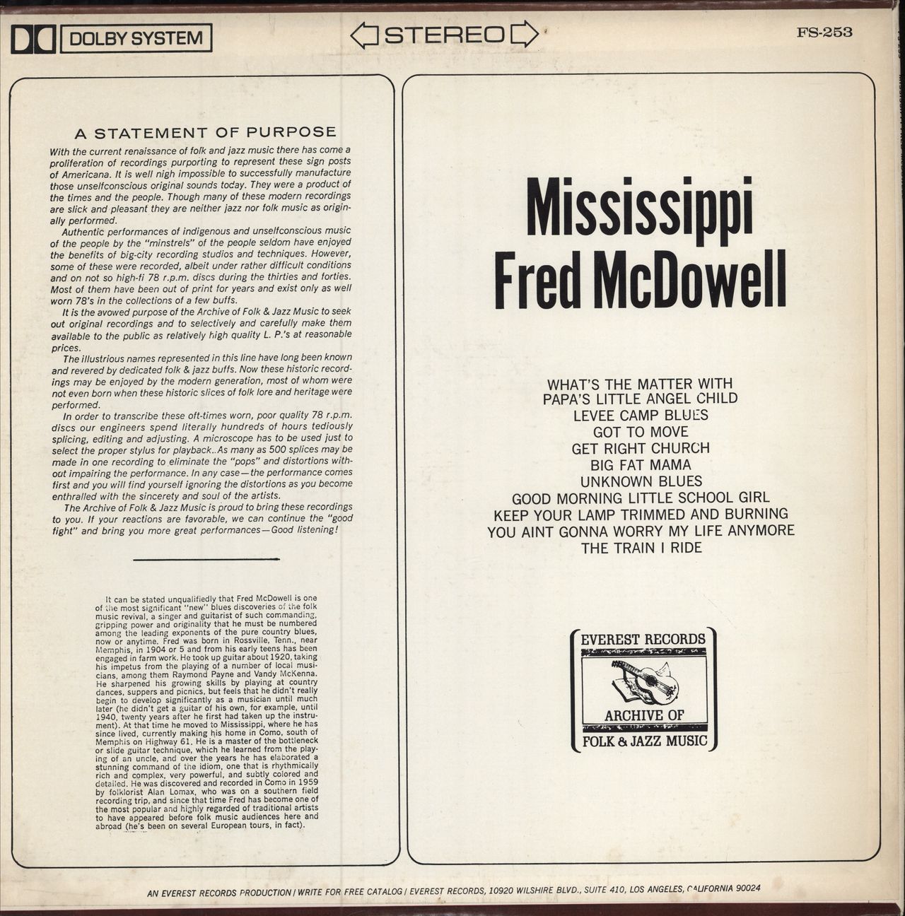 Fred McDowell Mississippi Fred McDowell French vinyl LP album (LP record)